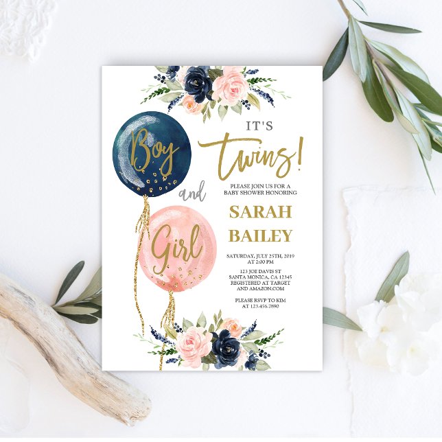 Twins Baby Shower Invitation Boy and Girl Einladung (Von Creator hochgeladen)