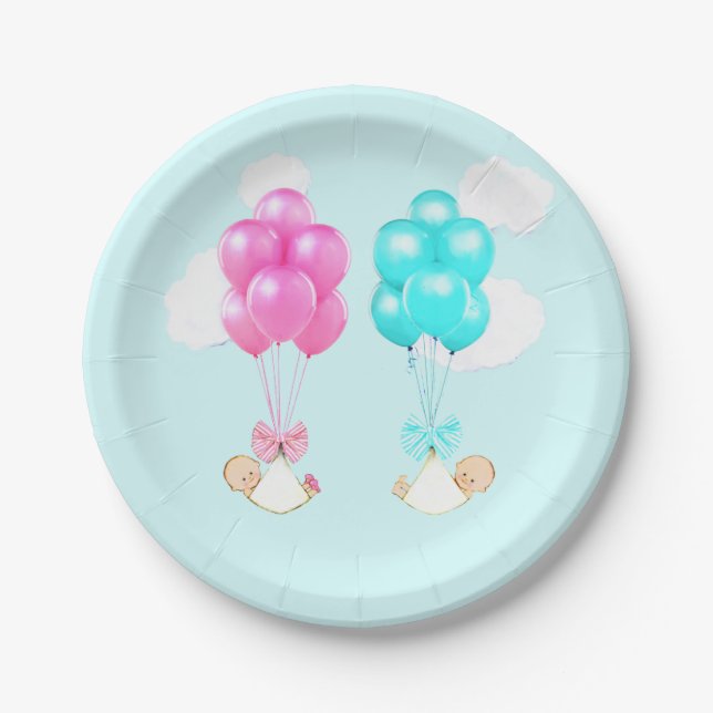 Twins Baby Shower Pappteller (Vorderseite)