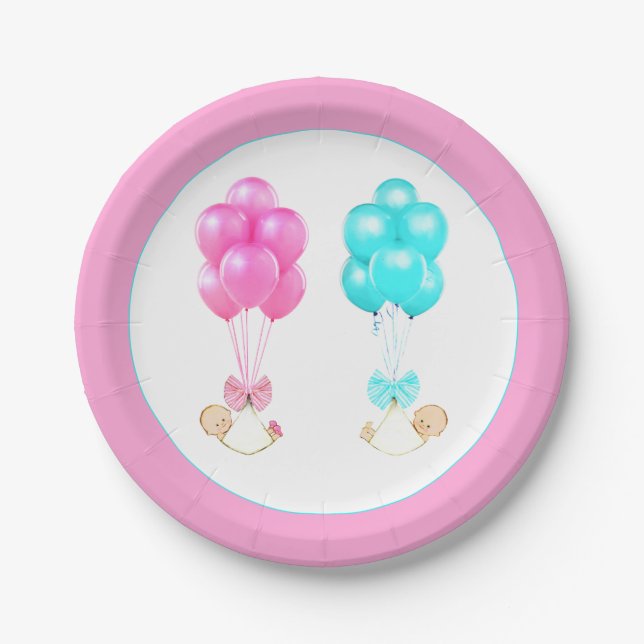 Twins Baby Shower Pappteller (Vorderseite)