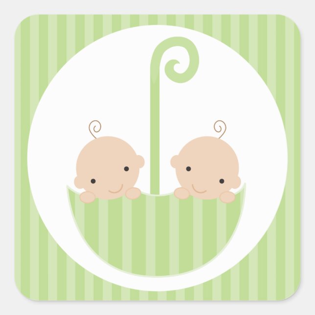 Twins Baby Shower Quadratischer Aufkleber (Vorderseite)