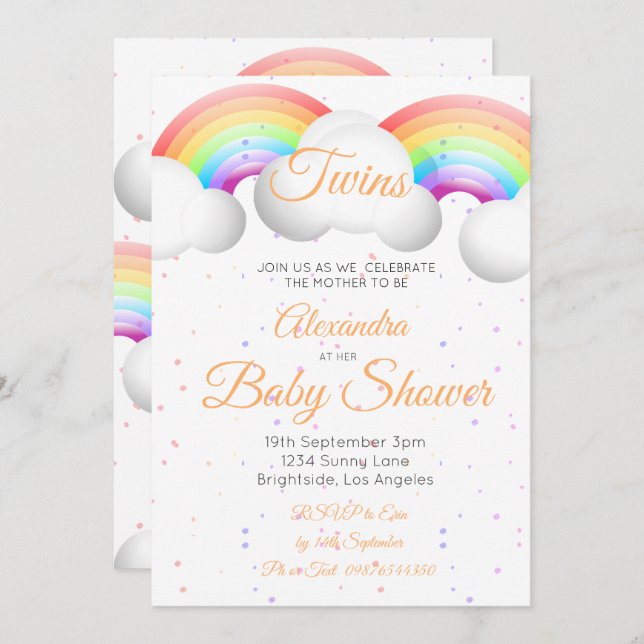 Twins Baby Shower Regenbogen Wolken farbenfrohe Sp Einladung