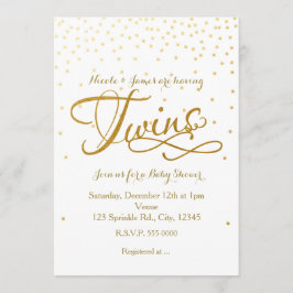 TWINS Baby Shower Unisex White & Gold Einladung