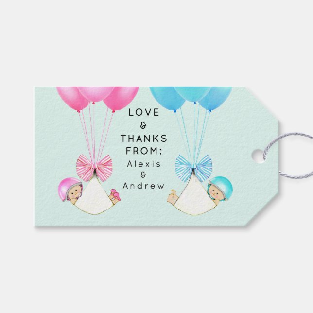 Twins Baby Shower Vielen Dank für Ihre Geschenktas Geschenkanhänger (Vorderseite (Horizontal))