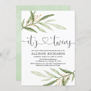 Twins Babydusche, grün grünes Gold modern Einladung