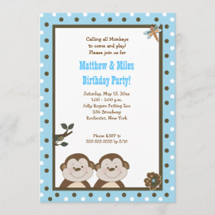 TWINS Bambino Monkey 12x18 Geburtstag Einladung