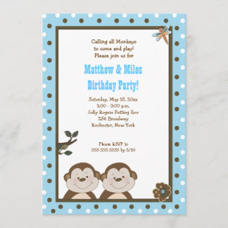 TWINS Bambino Monkey 12x18 Geburtstag Einladung