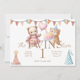 Twins Bear y Erster Geburtstag Einladung