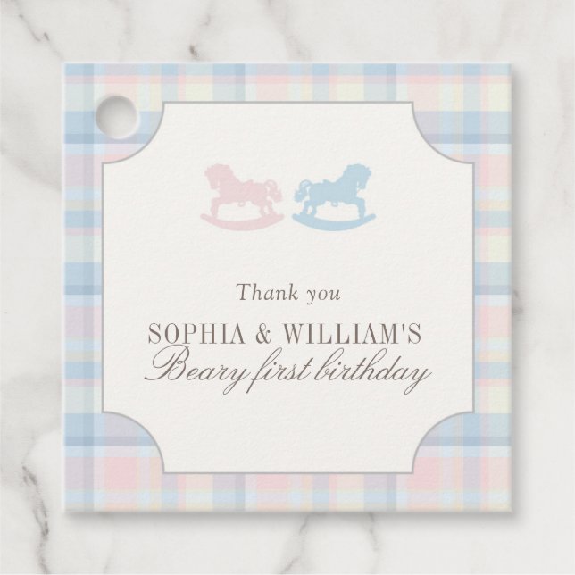 Twins Beary First Birthday Geschenkanhänger (Vorderseite)