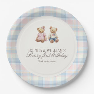 Twins Beary First Teddybär Geburtstagsplatten Pappteller