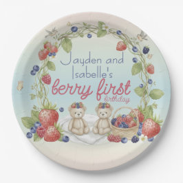 Twins Berry First 1st Birthday Party Paper Plate Pappteller