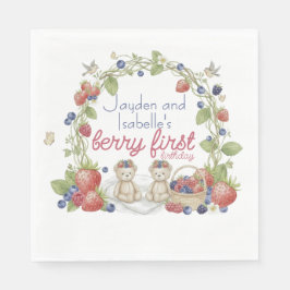 Twins Berry First 1st Birthday Party  Serviette