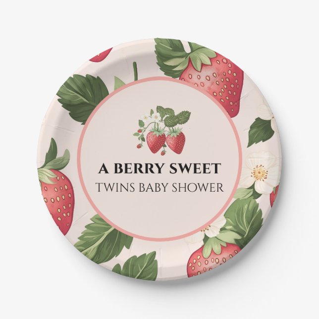 TWINS Berry Sweet Strawberry Baby Dusche Pappteller (Vorderseite)