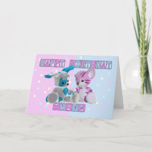 Twins Birthday Card - Pink And Blue Karte