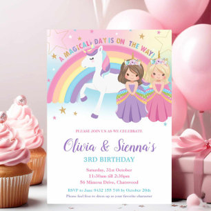 Twins Blonde Brünett Princesses Unicorn Geburtstag Einladung