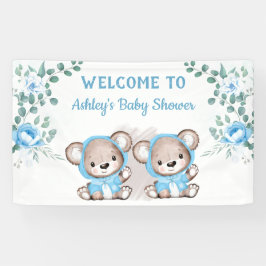 Twins Blue Bear Floral Custom Baby Shooter Banner