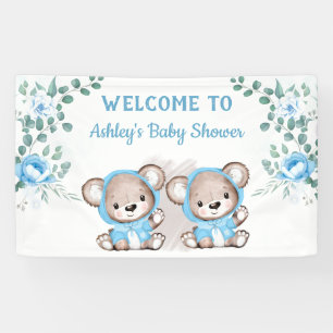 Twins Blue Bear Floral Custom Baby Shooter Banner