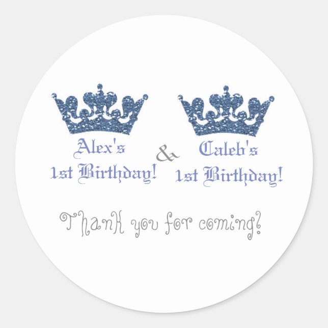 Twins Blue Crowns Boys Royal Prince Party Sticker (Vorderseite)