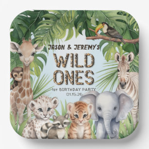 Twins Blue Jungle Tiere Wild One Safari Thema Pappteller