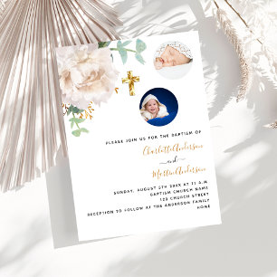 Twins blumenneutrales Foto Gender-Luxus-Taufe Einladung