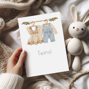 Twins Boho Baby Gratulations Card Karte