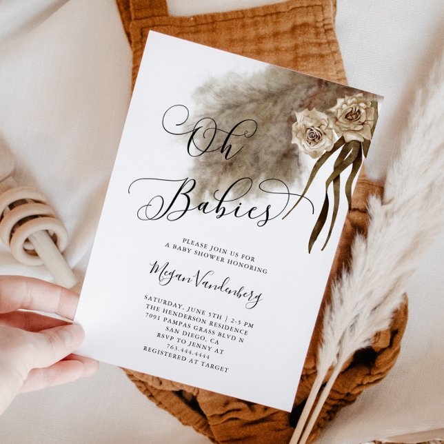 TWINS Boho Pampas Grass Baby Dusche Einladung (Von Creator hochgeladen)