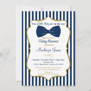 Twins Boy Baby Shower Einladung Blue Gold Bow Kraw