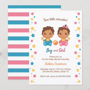 Twins Boy Girl Babydusche 2 Einladung