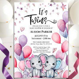 Twins Boy Girl Elephant Balloon Niedlich Baby Show Einladung