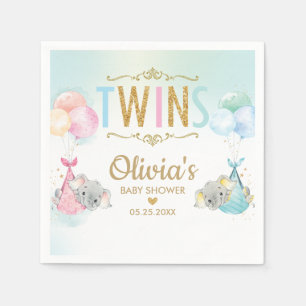 Twins Boy Girl Elephant Balloons Babydusche Serviette