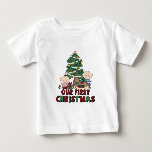 Twins Boy & Girl erste Weihnachtsfeier Baby T-shirt (Vorderseite)