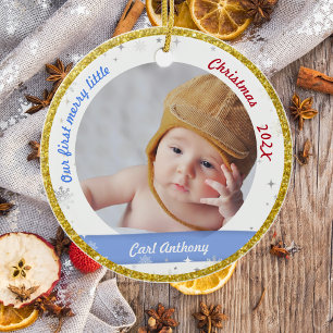 Twins Boy Girl Fotos First Merry Little Christmas Keramik Ornament
