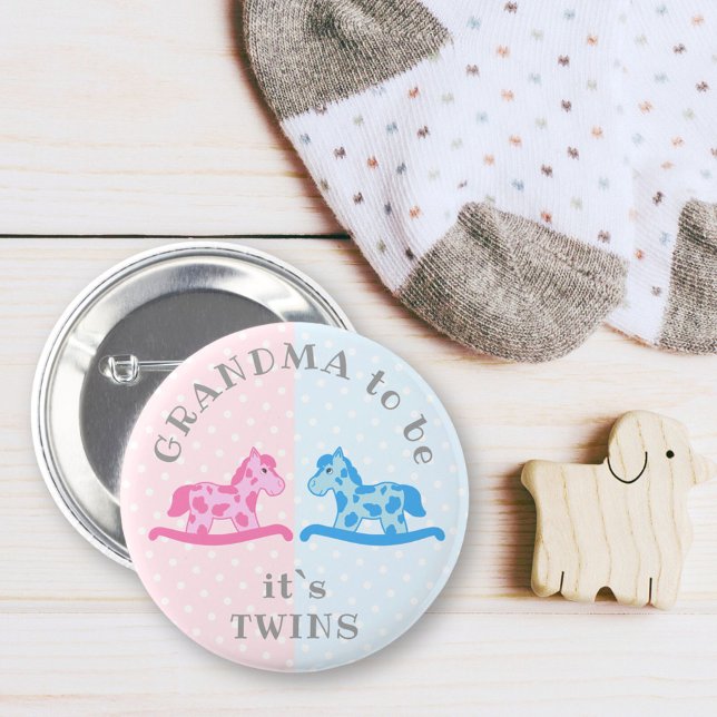 Twins Boy Girl Rocking Horse Grandma Baby Dusche Button (Von Creator hochgeladen)