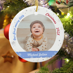 Twins Boys 2 Fotos First Merry Little Christmas Keramik Ornament
