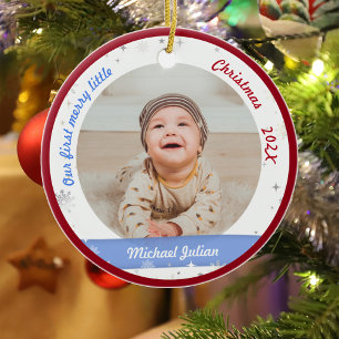 Twins Boys 2 Fotos First Merry Little Christmas Keramik Ornament