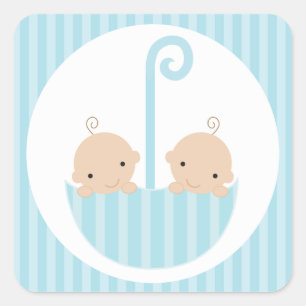 Twins Boys Baby Dusche Quadratischer Aufkleber