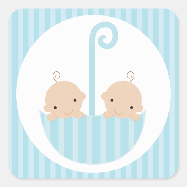 Twins Boys Baby Dusche Quadratischer Aufkleber (Vorderseite)