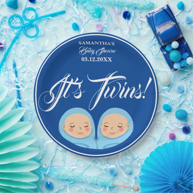Twins Boys Baby Shower Party Blue. Pappteller (Party)