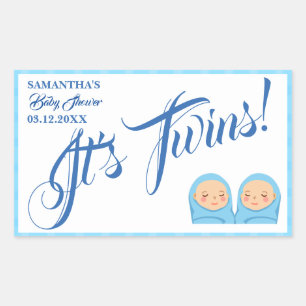 Twins Boys Baby Shower Party Blue. Rechteckiger Aufkleber