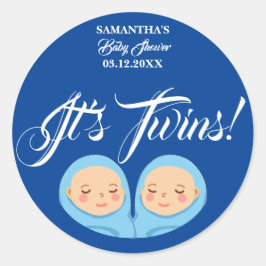 Twins Boys Baby Shower Party Blue. Servietten Runder Aufkleber
