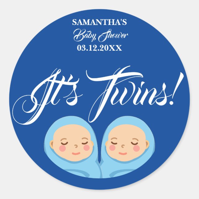 Twins Boys Baby Shower Party Blue. Servietten Runder Aufkleber (Vorderseite)