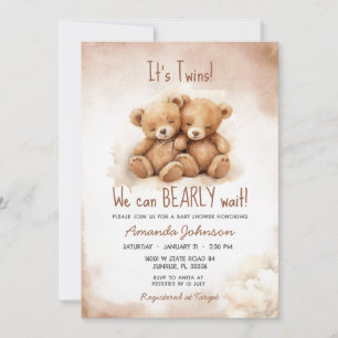 Twins Boys Brown Bear Baby Dusche Einladung