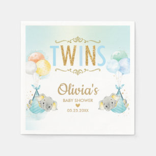 Twins Boys Elephant Balloons Babydusche Serviette
