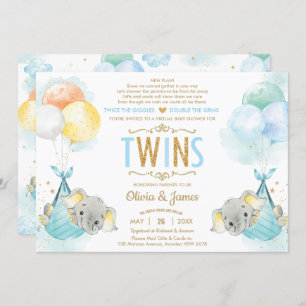 Twins Boys Elephant Virtual Baby Dusche per Mail Einladung