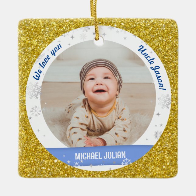 Twins Boys Fotos Oncle Niedlich First Christmas Ba Keramikornament (Vorderseite)