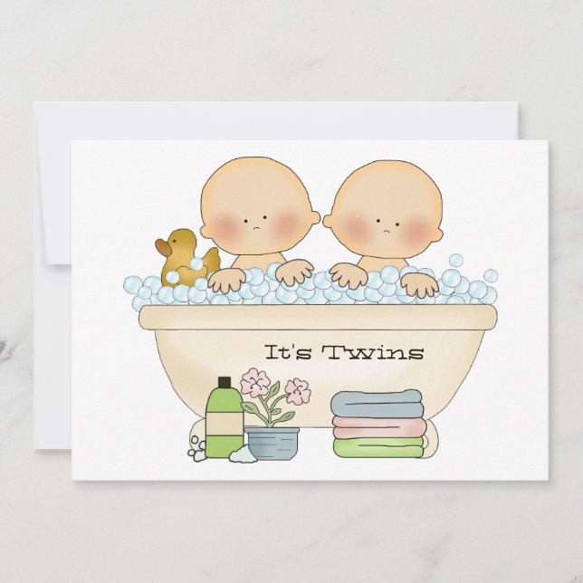 Twins Bubble Bath Baby Dusche Einladung (Vorderseite)