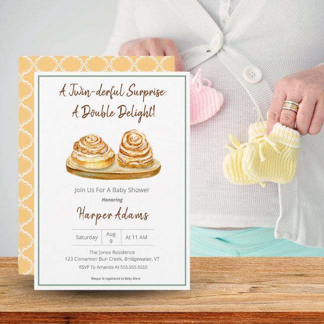 Twins Cinnamon Buns Baby Dusche Boho Colors Einladung (A cute Twins Baby Shower invitation with Cinnamon Buns!! )