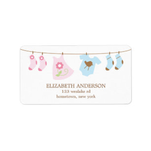 Twins Clothesline Baby Duwer Labels Adressaufkleber