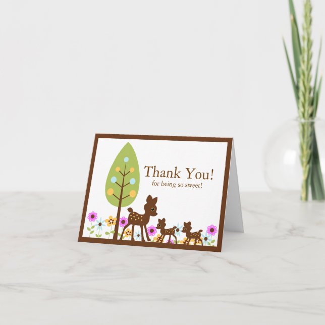 Twins Deer Baby Dusche Danke Note Card (Vorderseite)