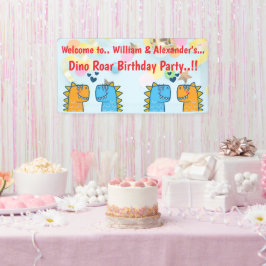 Twins Dino Roar Birthday Party Banner