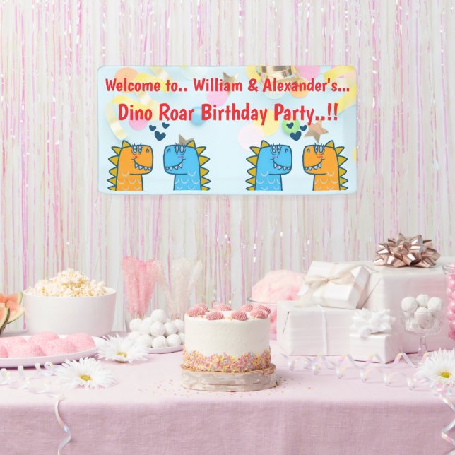Twins Dino Roar Birthday Party Banner (Party)